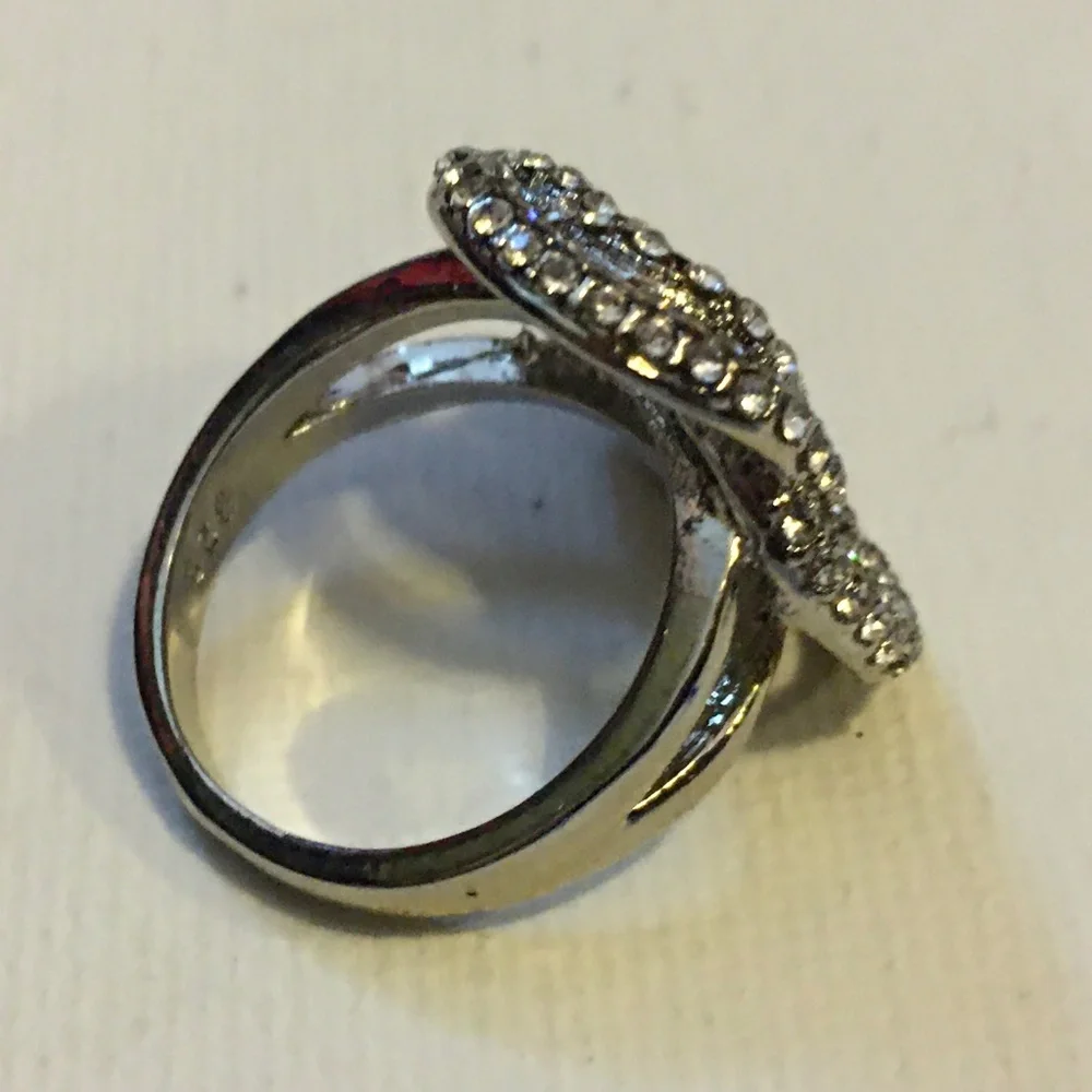 Silver Ring Diamond Sparkle, Swirly Design, 925 Sterling, Size 5, New!